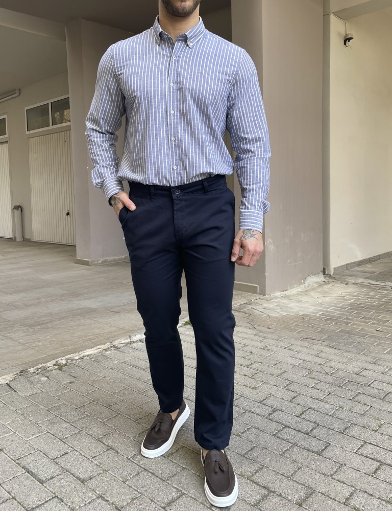 Ανδρικό γκρι ριγέ πουκάμισο με γιακά 1566G φωτογραφία